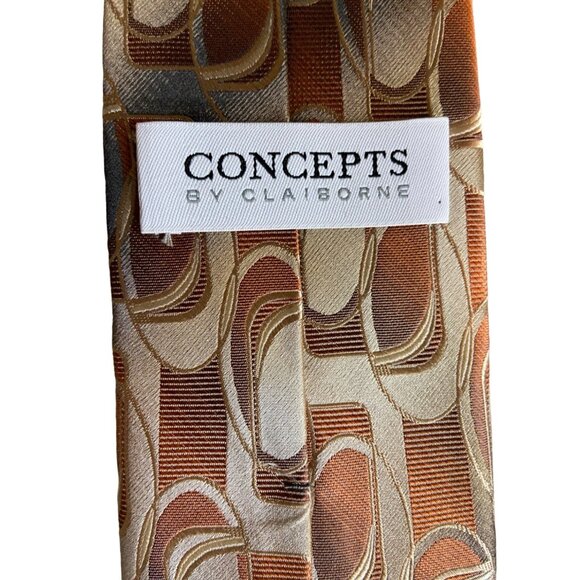 Concepts Claiborne Mens Necktie Silk Geometric Brown Gold Beige Retro Dad Gift - Picture 5 of 5